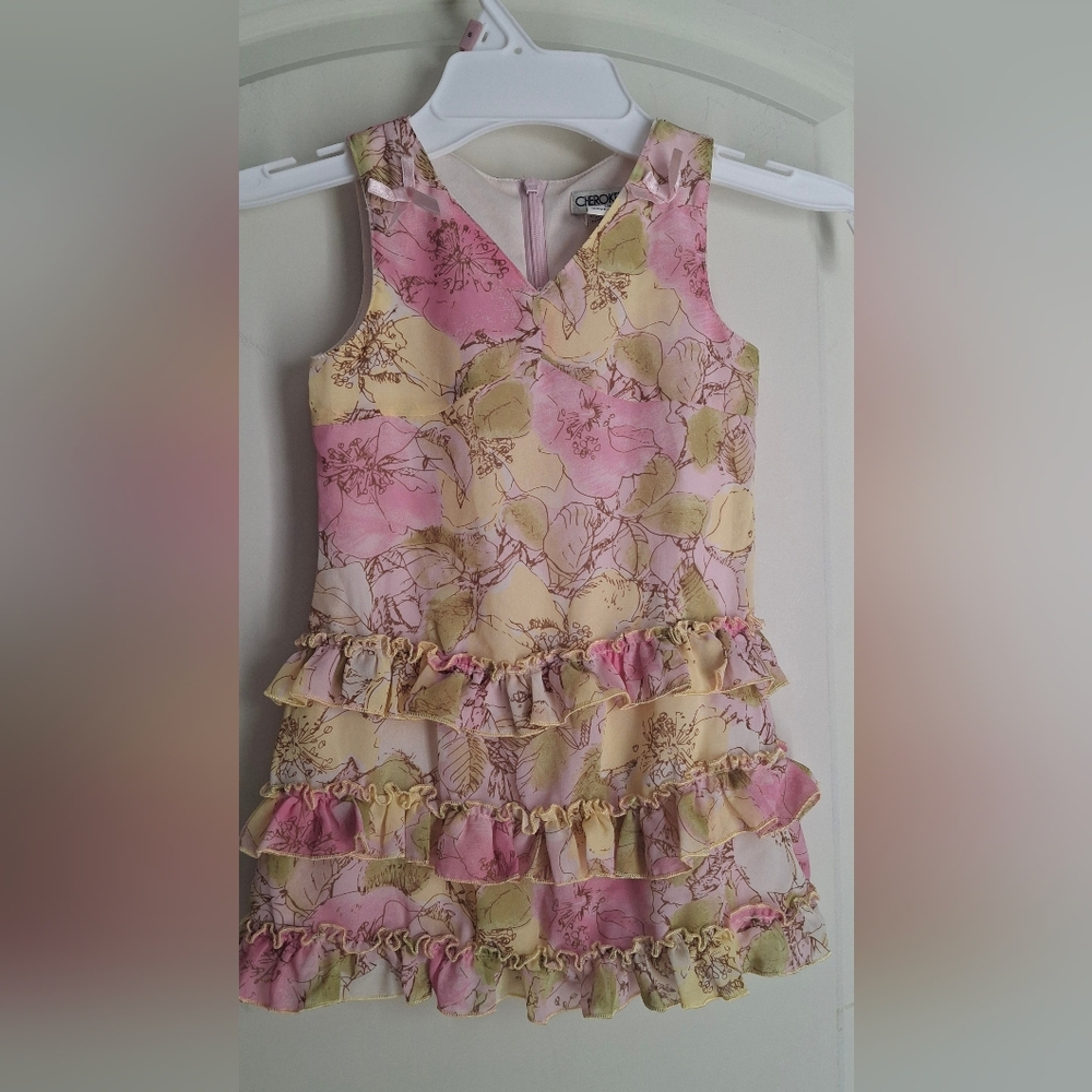 Cherokee fancy linen toddler dress girls‎ sz 18 months lighweight floral summer